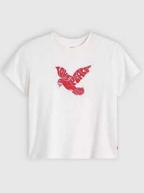 Levis White Graphic Tee with Red Dove Print